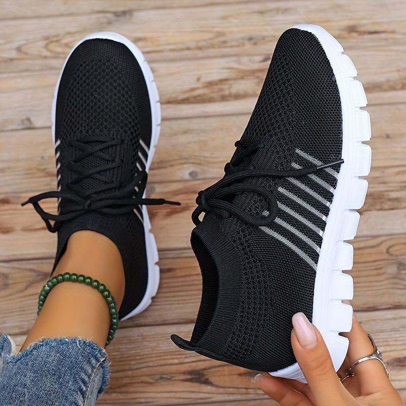 Womens Ultra-Lightweight Mesh Running Shoes - Comfortable Soft Sole, Breathable Lace-up Design, Stylish Flying Woven, Durable Outdoor Sports Sneakers - Ideal for Fitness & Everyday Wear