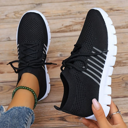 Womens Ultra-Lightweight Mesh Running Shoes - Comfortable Soft Sole, Breathable Lace-up Design, Stylish Flying Woven, Durable Outdoor Sports Sneakers - Ideal for Fitness & Everyday Wear