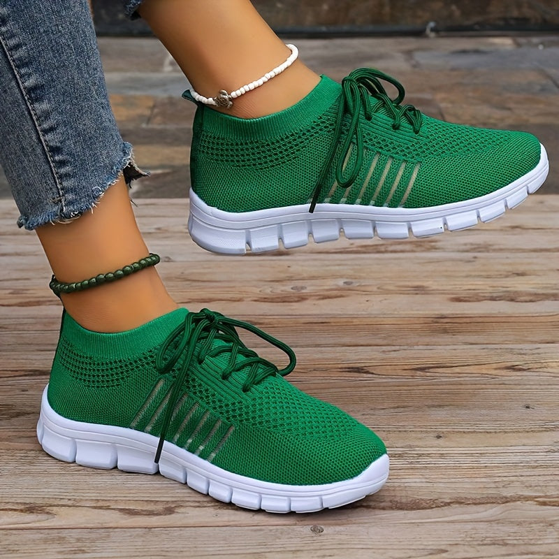 Womens Ultra-Lightweight Mesh Running Shoes - Comfortable Soft Sole, Breathable Lace-up Design, Stylish Flying Woven, Durable Outdoor Sports Sneakers - Ideal for Fitness & Everyday Wear
