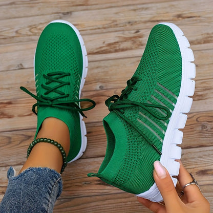 Womens Ultra-Lightweight Mesh Running Shoes - Comfortable Soft Sole, Breathable Lace-up Design, Stylish Flying Woven, Durable Outdoor Sports Sneakers - Ideal for Fitness & Everyday Wear
