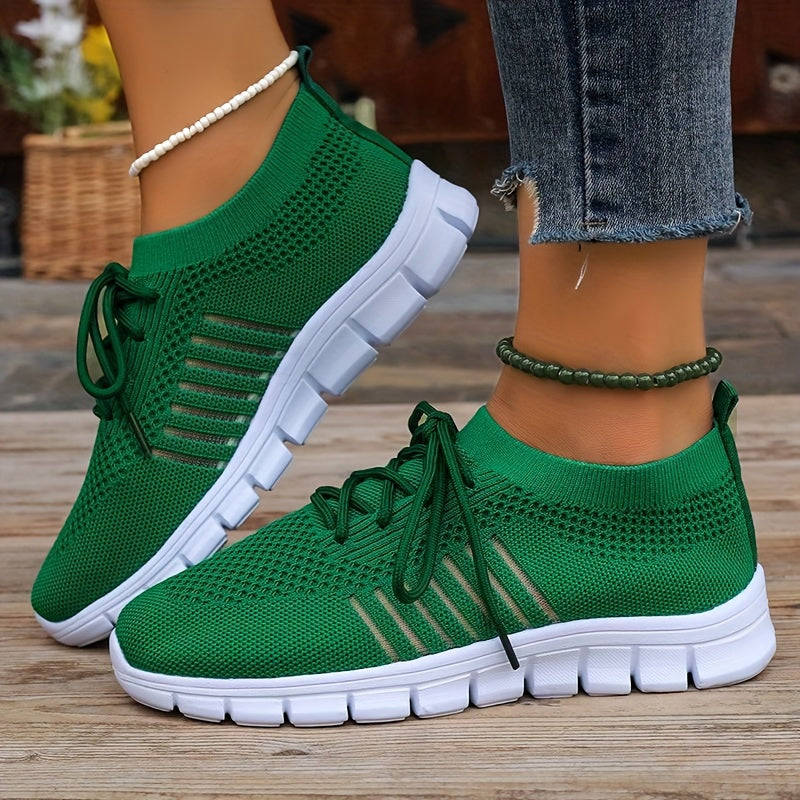 Womens Ultra-Lightweight Mesh Running Shoes - Comfortable Soft Sole, Breathable Lace-up Design, Stylish Flying Woven, Durable Outdoor Sports Sneakers - Ideal for Fitness & Everyday Wear