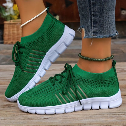 Womens Ultra-Lightweight Mesh Running Shoes - Comfortable Soft Sole, Breathable Lace-up Design, Stylish Flying Woven, Durable Outdoor Sports Sneakers - Ideal for Fitness & Everyday Wear