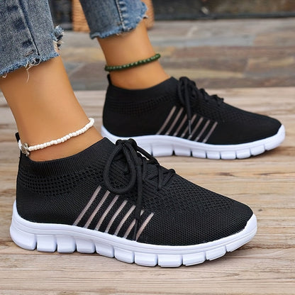 Womens Ultra-Lightweight Mesh Running Shoes - Comfortable Soft Sole, Breathable Lace-up Design, Stylish Flying Woven, Durable Outdoor Sports Sneakers - Ideal for Fitness & Everyday Wear