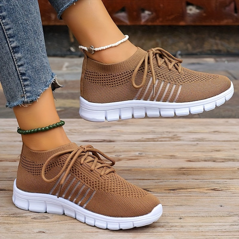 Womens Ultra-Lightweight Mesh Running Shoes - Comfortable Soft Sole, Breathable Lace-up Design, Stylish Flying Woven, Durable Outdoor Sports Sneakers - Ideal for Fitness & Everyday Wear