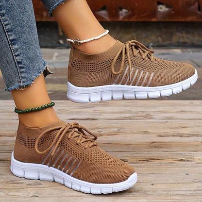 Womens Ultra-Lightweight Mesh Running Shoes - Comfortable Soft Sole, Breathable Lace-up Design, Stylish Flying Woven, Durable Outdoor Sports Sneakers - Ideal for Fitness & Everyday Wear