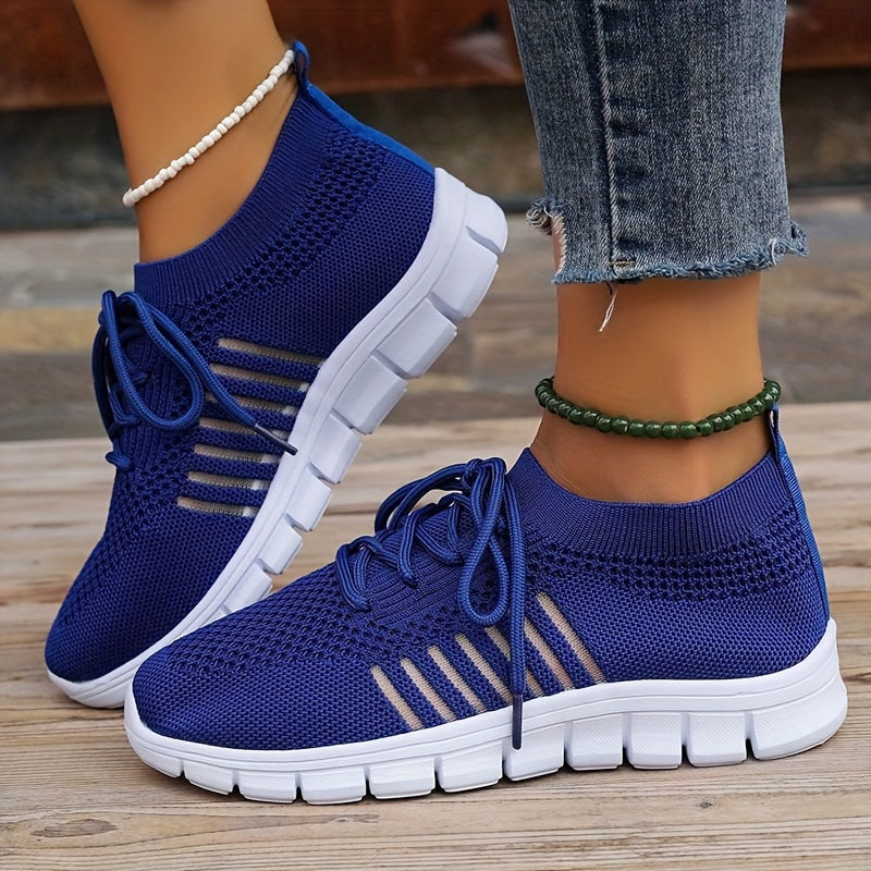 Womens Ultra-Lightweight Mesh Running Shoes - Comfortable Soft Sole, Breathable Lace-up Design, Stylish Flying Woven, Durable Outdoor Sports Sneakers - Ideal for Fitness & Everyday Wear