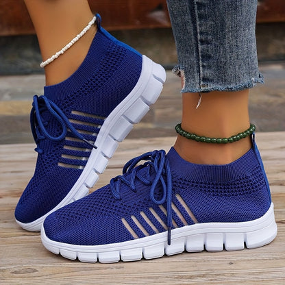 Womens Ultra-Lightweight Mesh Running Shoes - Comfortable Soft Sole, Breathable Lace-up Design, Stylish Flying Woven, Durable Outdoor Sports Sneakers - Ideal for Fitness & Everyday Wear