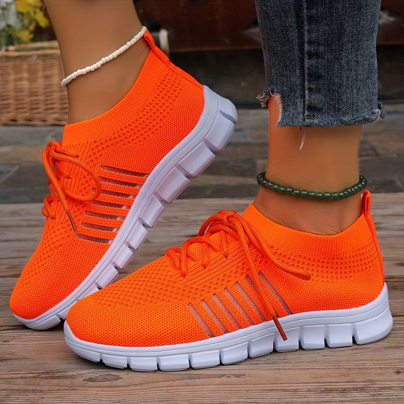 Womens Ultra-Lightweight Mesh Running Shoes - Comfortable Soft Sole, Breathable Lace-up Design, Stylish Flying Woven, Durable Outdoor Sports Sneakers - Ideal for Fitness & Everyday Wear