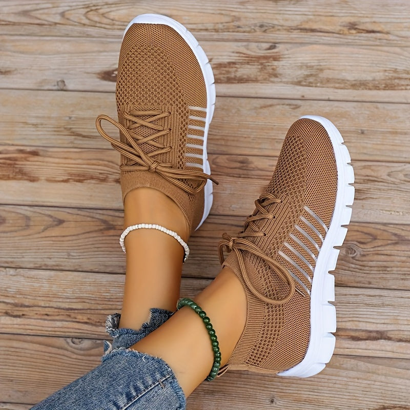 Womens Ultra-Lightweight Mesh Running Shoes - Comfortable Soft Sole, Breathable Lace-up Design, Stylish Flying Woven, Durable Outdoor Sports Sneakers - Ideal for Fitness & Everyday Wear