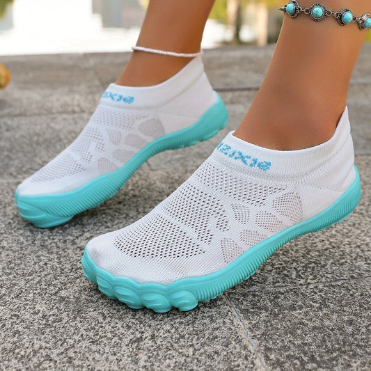 Unisex Breathable Five-Toe Slip-On Hiking Shoes - Lightweight Mesh & Rubber Sole for Beach, Trail, Gym, Running - White/Cool Blue All-Season Outdoor Sports Sneakers, Hiking Accessories, Beach Footwear, Sleek Shoe Design, Flex