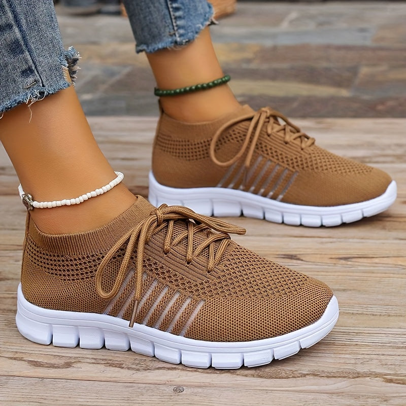 Womens Ultra-Lightweight Mesh Running Shoes - Comfortable Soft Sole, Breathable Lace-up Design, Stylish Flying Woven, Durable Outdoor Sports Sneakers - Ideal for Fitness & Everyday Wear