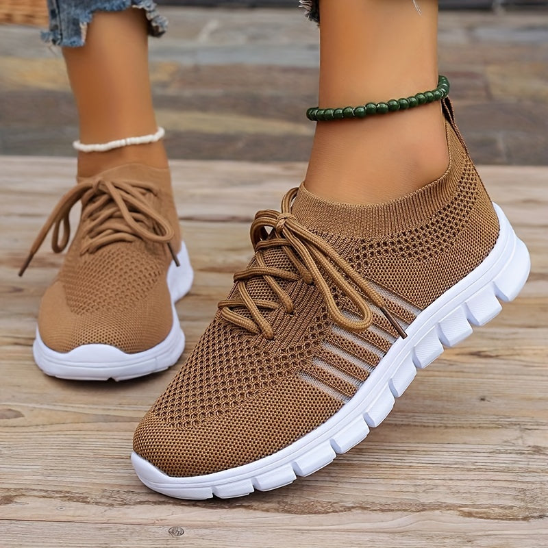 Womens Ultra-Lightweight Mesh Running Shoes - Comfortable Soft Sole, Breathable Lace-up Design, Stylish Flying Woven, Durable Outdoor Sports Sneakers - Ideal for Fitness & Everyday Wear