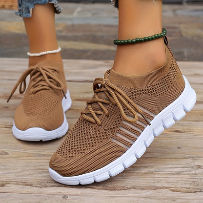 Womens Ultra-Lightweight Mesh Running Shoes - Comfortable Soft Sole, Breathable Lace-up Design, Stylish Flying Woven, Durable Outdoor Sports Sneakers - Ideal for Fitness & Everyday Wear