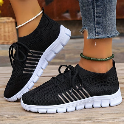 Womens Ultra-Lightweight Mesh Running Shoes - Comfortable Soft Sole, Breathable Lace-up Design, Stylish Flying Woven, Durable Outdoor Sports Sneakers - Ideal for Fitness & Everyday Wear