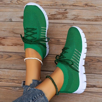 Womens Ultra-Lightweight Mesh Running Shoes - Comfortable Soft Sole, Breathable Lace-up Design, Stylish Flying Woven, Durable Outdoor Sports Sneakers - Ideal for Fitness & Everyday Wear