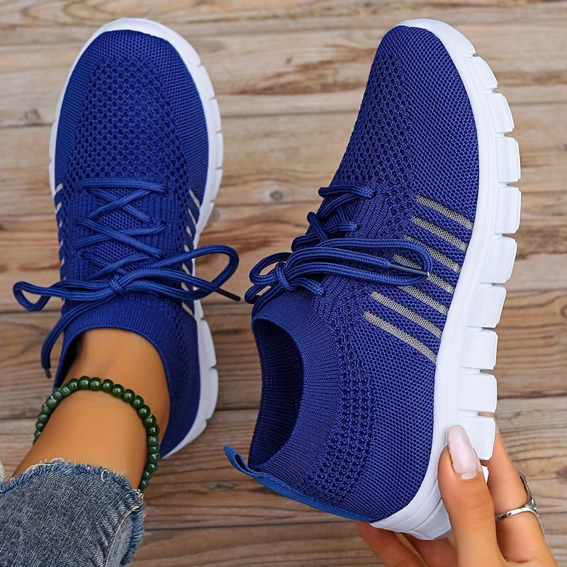 Womens Ultra-Lightweight Mesh Running Shoes - Comfortable Soft Sole, Breathable Lace-up Design, Stylish Flying Woven, Durable Outdoor Sports Sneakers - Ideal for Fitness & Everyday Wear