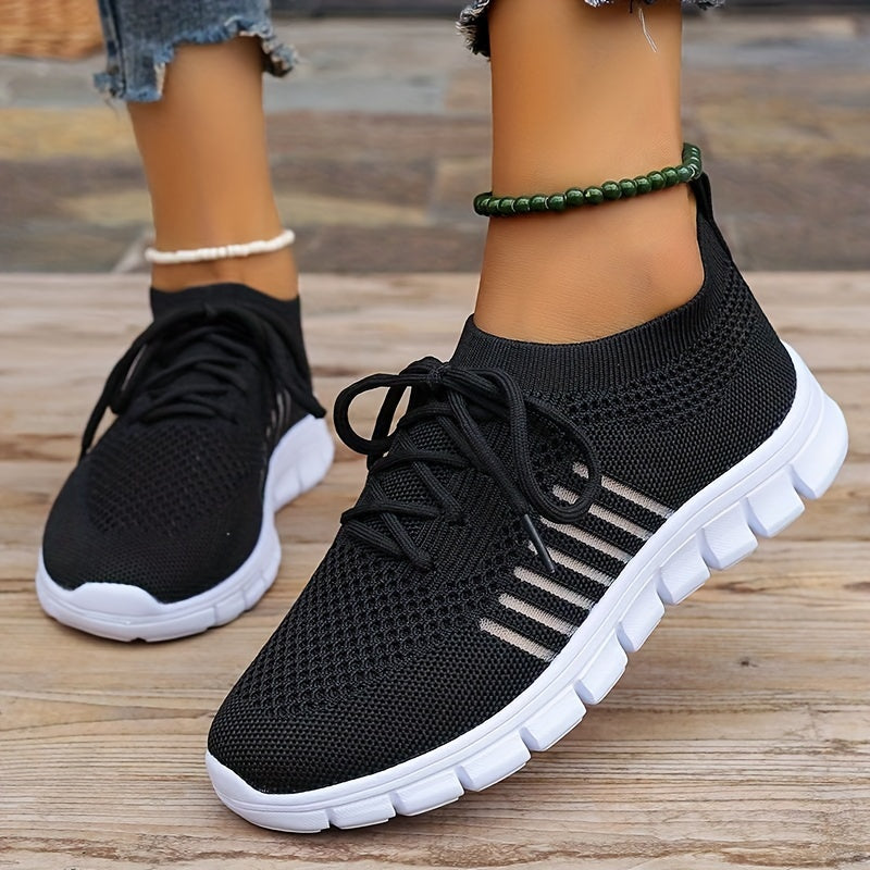 Womens Ultra-Lightweight Mesh Running Shoes - Comfortable Soft Sole, Breathable Lace-up Design, Stylish Flying Woven, Durable Outdoor Sports Sneakers - Ideal for Fitness & Everyday Wear
